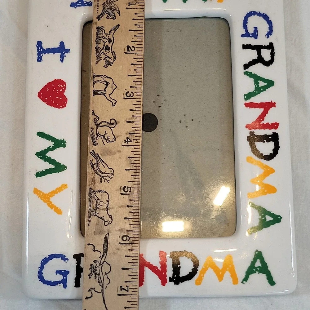 Vintage 90s I Love My Grandma Picture Frame White Ceramic Primary Colors Crayon
